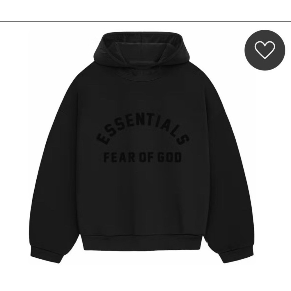 Fear of God Essentials Hoodie Mens XL Black Flocked Logo Boxy Fit
